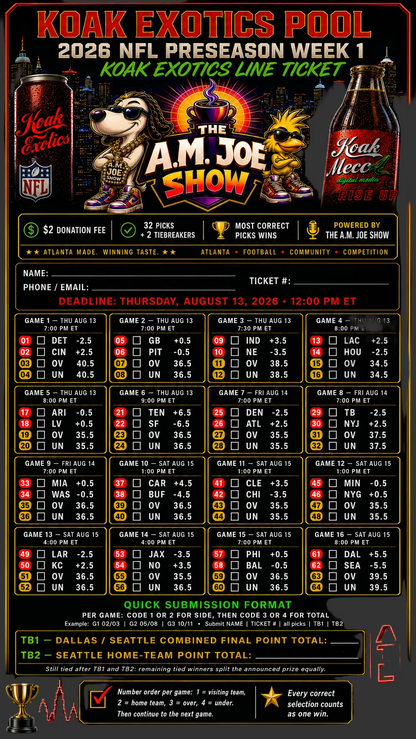 KOAK Exotics Pool — 2026 NFL Preseason Week 1