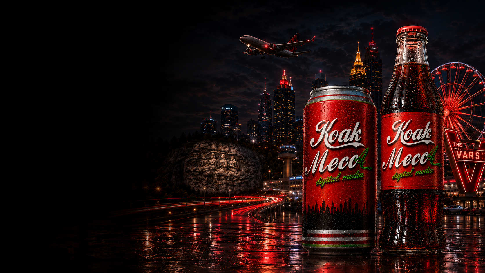 KOAK Exotics Atlanta night storefront hero with red soda can and bottle